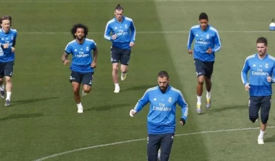 Jugadores del Real Madrid, durante un entrenamiento. 