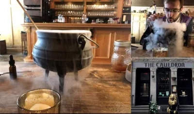  La lección de Pociones cuenta con Leo como maestro, quien, ataviado con una túnica, machaca hierbas en un mortero.