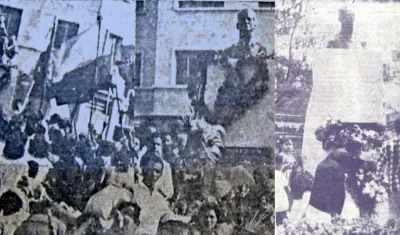 Dos momentos después de inaugurado el busto de Jorge Eliécer Gaitán Ayala  en la Plaza de la Nevada.