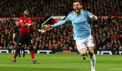 Bernardo Silva celebra su gol ante el Manchester United. 