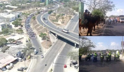 La marcha desde el aire, con el apoyo de la Policía.