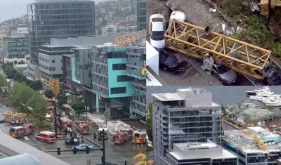 Grúa colpsa en pleno centro de Seattle dejando 4 personas muertas.