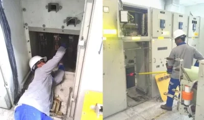 Técnicos de Electricaribe trabajan en la Subestación Río Magdalena.