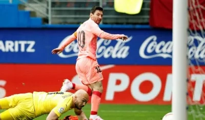 Momento de uno de los goles de Messi.