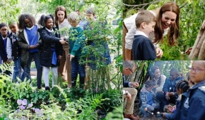 La duquesa de Cambridge con los niños en el jardín.
