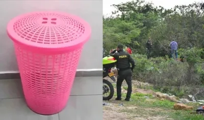 En este canasto y envuelto en un saco fue llevado el cuerpo de la niña a orillas del arroyo en Caribe Verde.