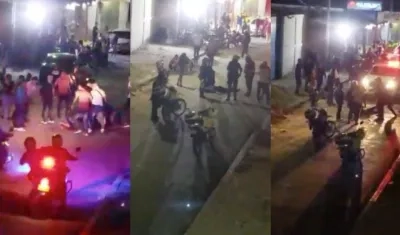 Momentos de la riña en la que quedó herido de gravedad un policía que estaba de civil en Riohacha.