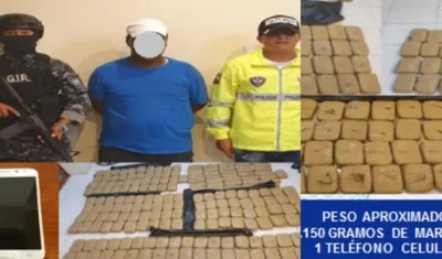 La droga incautada y el capturado.