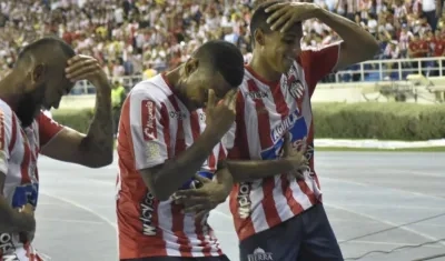 Luis Narváez festeja su quinto gol en la Liga Águila. 