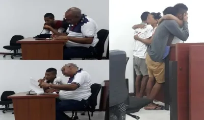 A la izquierda arriba, Jefferson José y abajo Wistin Sneider. Al lado derecho, cuando lloraban tras conocer que iban para la cárcel.