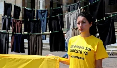 Una mujer protesta en el Congreso contra el asbesto.