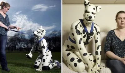 Tom Peters se convirtió en un perro dálmata. Aquí con su exesposa.