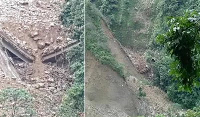 Alud derribó puente en construcción en la Vía Bogotá-Villavicencio.