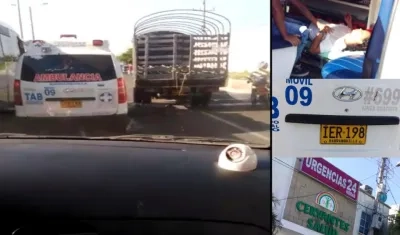 Imágenes del recorrido, los pacientes, placa de la ambulancia e IPS Cervantes Salud.