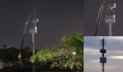 La instalación de la antena en la madrugada.