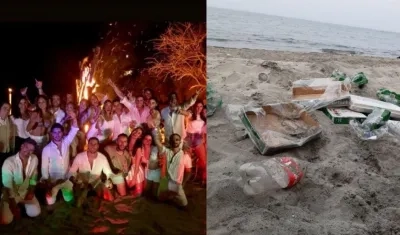 Fiesta de Estefanía Támara, en donde dejaron basura regada por la playa.