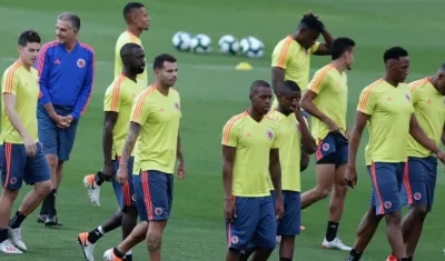 Jugadores de Colombia, durante el entrenamiento. 