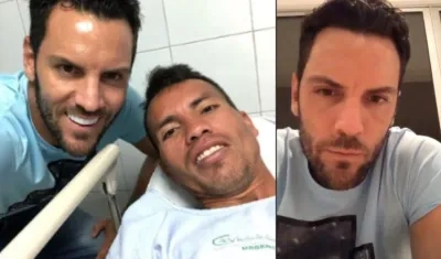 Sebastián Viera con Iván, el ciclista del accidente.