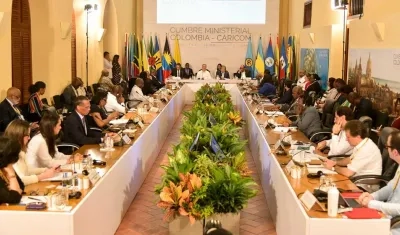 El Presidente Iván Duque durante la apertura de la Cumbre Ministerial Colombia-Caricom en Cartagena.