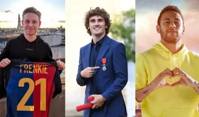 Frenkie de Jong, Antoine Griezmann y Neymar.