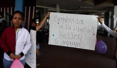 Familiares de Helen Hincapié en el recibimiento en la Terminal Metropolitana de Transportes.