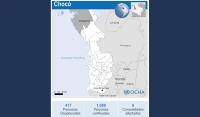 Mapa en el que se observa el municipio Litoral del San Juan de donde fueron desplazadas las comunidades.