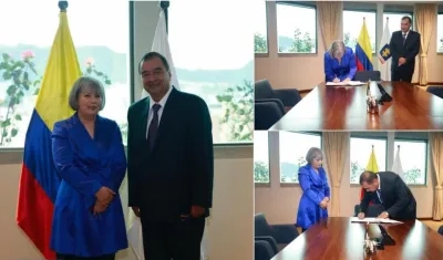 La Presidenta de la JEP, Patricia Linares, y el Fiscal general encargado, Fabio Espitia.