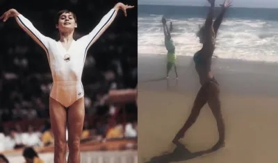 Nadia Comaneci el día de su '10 perfecto' y 43 años más tarde. 