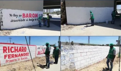 Publicidad política borrada por el Distrito en el espacio público.