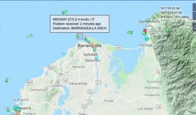  Posición en la que se mantiene la draga 'Medway', frente a Bocas de Ceniza.