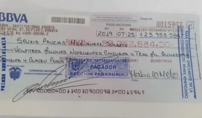 El cheque que le generaron a 'Jesús Santrich'.
