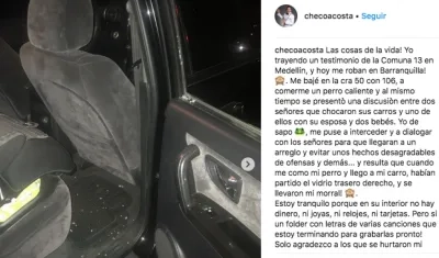 Vehículo del Checo Acosta después del robo.