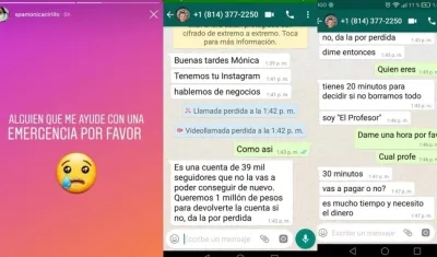 El estado en Instagram y los mensajes a Whatsapp.