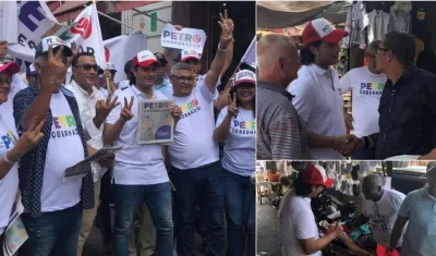 El candidato Nicolás Petro en el centro de Barranquilla, lo acompaña Antonio Bohórquez.