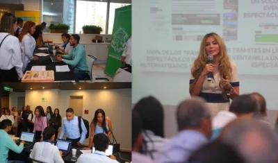 Usuarios atendidos y la secretaria General, Ana María Aljure.