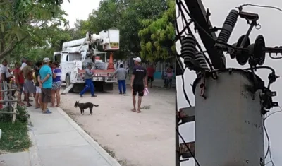Momentos en que los operarios retenidos arreglaban el daño en la calle 120 con carrera 10.