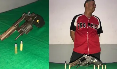 Revólver decomisado y hombre capturado por los hechos ocurridos en un estadero en el barrio Rebolo.