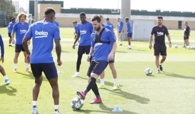 Jugadores del Barcelona, en un entrenamiento. 