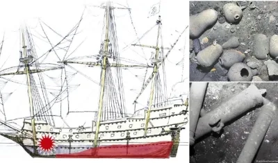 Una imagen del galeón San José y parte de los tesoros.