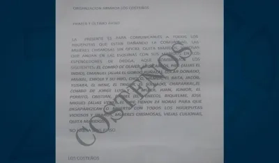 Panfleto que circula en el barrio Las Granjas.