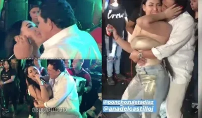 Beso de Ana Del Castillo y Poncho Zuleta, durante la presentación.