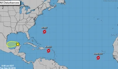 Ubicación de la Tormenta Tropical Karen en el Caribe, este martes en la mañana.