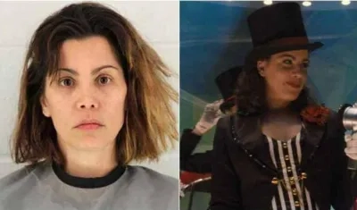 La actriz Mollie Fitzgerald al momento de su arresto y durante una escena de 'Capitán América'.