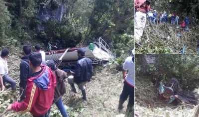 Así quedó el bus en el lugar del accidente en Santander.
