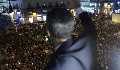 Juan Guaidó en la icónica Puerta del Sol de Madrid.