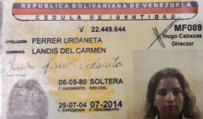 La cédula falsa de Aida Merlano en Venezuela.