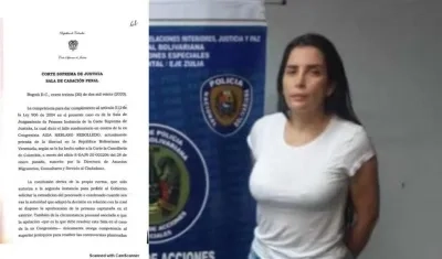 Documento de solicitud de extradición y Aida Merlano.