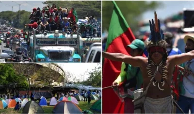  Indígenas del suroeste de Colombia participan en una caravana hoy, por la vía Panamericana hacia la ciudad de Cali.