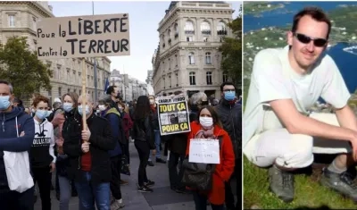 Samuel Paty, derecha, profesor decapitado por un extremista.