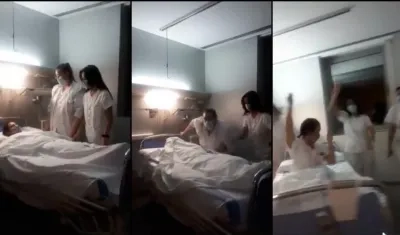 Momento en qué bailan las enfermeras. 